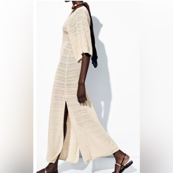 Zara Cream Maxi Knit Dress - Picture 2 of 5